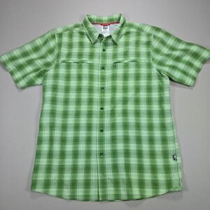 The North Face Mens Short Sleeve Plaid Button Up Shirt M  Green Outdoor